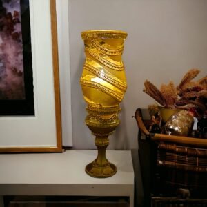 Gold Etched Glass Candle Holder with Flameless Candle and Crystal Embellishments