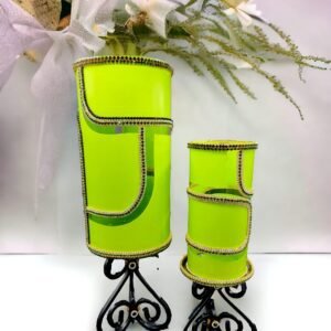 Key Lime Green Glam Vases with Scrollwork Stands on a Table