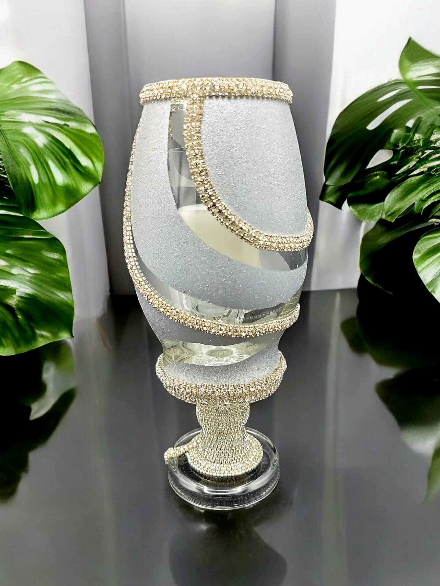 Rhinestone candle holder, silver, crystal, handmade, home decor