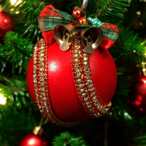 Hand Painted Jewled red Glass christmas tree Ornament